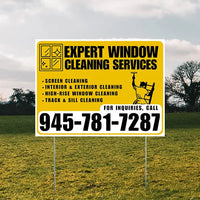 Expert Window Cleaning Services - Screen Cleaning, Interior & Exterior Cleaning, High-Rise Window Cleaning, Track & Sill Cleaning - Plain Mustard Gold White Design YardSigns.com