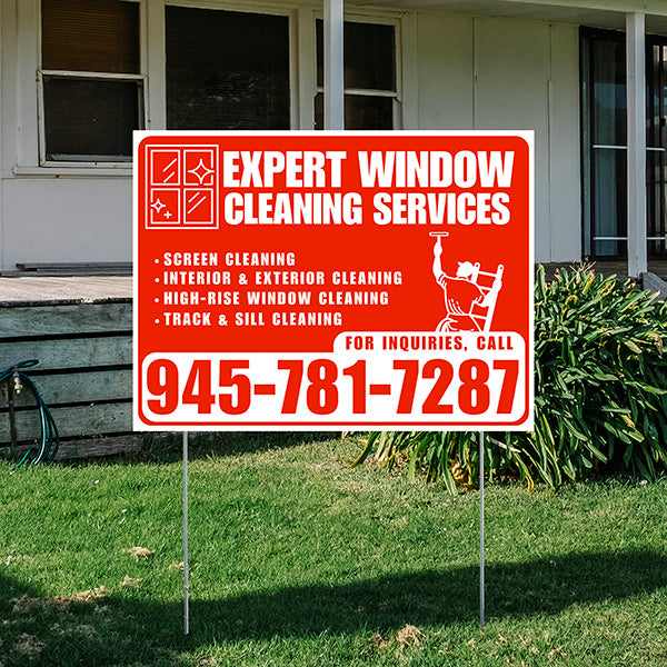 Expert Window Cleaning Services - Screen Cleaning, Interior & Exterior Cleaning, High-Rise Window Cleaning, Track & Sill Cleaning - Plain White Chili Red Design - YardSigns.com