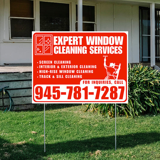 Expert Window Cleaning Services - Screen Cleaning, Interior & Exterior Cleaning, High-Rise Window Cleaning, Track & Sill Cleaning - Plain White Chili Red Design - YardSigns.com