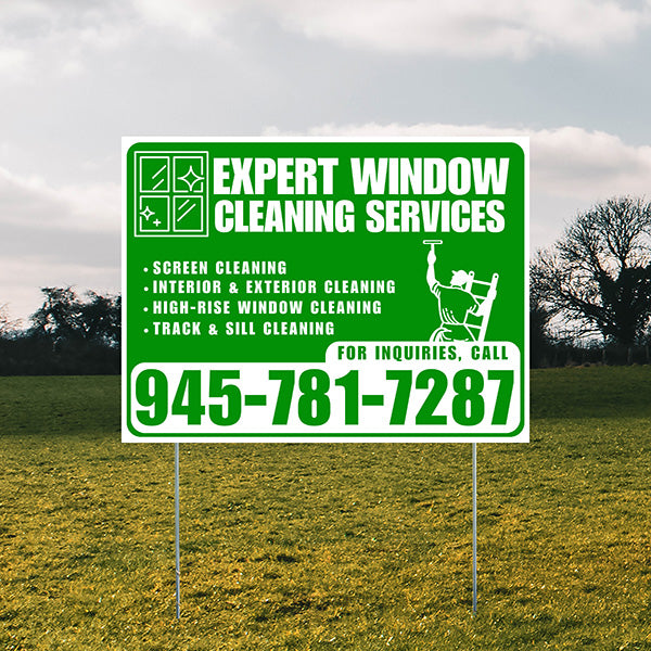 Expert Window Cleaning Services - Screen Cleaning, Interior & Exterior Cleaning, High-Rise Window Cleaning, Track & Sill Cleaning - Plain White Green Design - YardSigns.com
