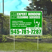 Expert Window Cleaning Services - Screen Cleaning, Interior & Exterior Cleaning, High-Rise Window Cleaning, Track & Sill Cleaning - Plain Green White Design YardSigns.com