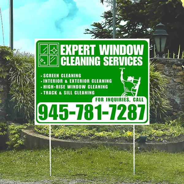 Expert Window Cleaning Services - Screen Cleaning, Interior & Exterior Cleaning, High-Rise Window Cleaning, Track & Sill Cleaning - Plain Green White Design YardSigns.com