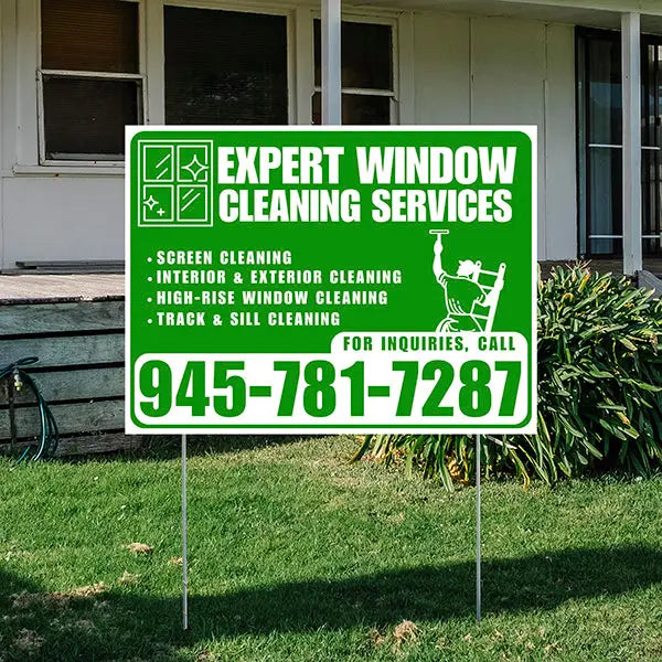 Expert Window Cleaning Services - Screen Cleaning, Interior & Exterior Cleaning, High-Rise Window Cleaning, Track & Sill Cleaning - Plain Green White Design YardSigns.com