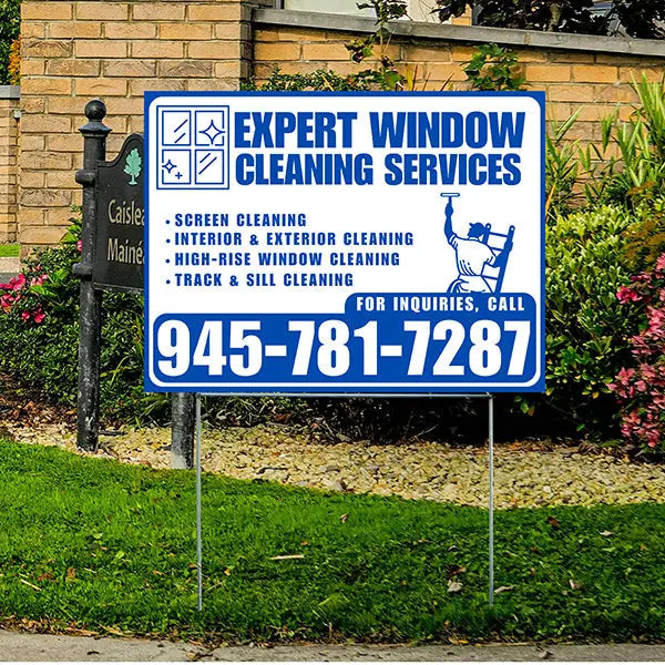 Expert Window Cleaning Services - Screen Cleaning, Interior & Exterior Cleaning, High-Rise Window Cleaning, Track & Sill Cleaning - Plain White Blue Design YardSigns.com