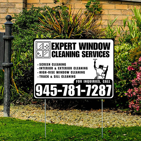 Expert Window Cleaning Services - Screen Cleaning, Interior & Exterior Cleaning, High-Rise Window Cleaning, Track & Sill Cleaning - Plain Black White Design - YardSigns.com