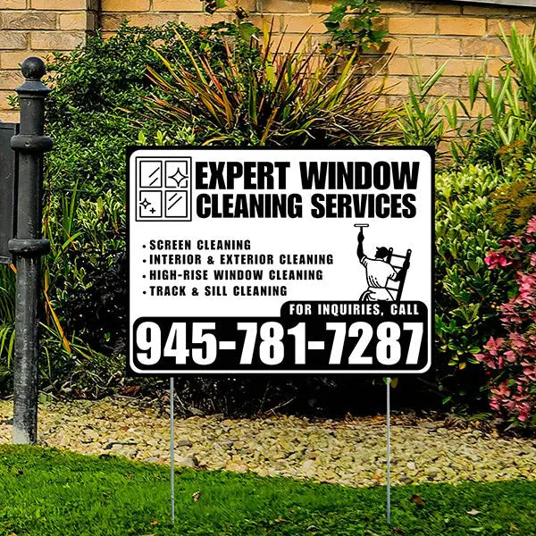 Expert Window Cleaning Services - Screen Cleaning, Interior & Exterior Cleaning, High-Rise Window Cleaning, Track & Sill Cleaning - Plain White Black Design YardSigns.com