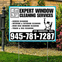 Expert Window Cleaning Services - Screen Cleaning, Interior & Exterior Cleaning, High-Rise Window Cleaning, Track & Sill Cleaning - Plain White Aqua Blue Design YardSigns.com