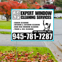 Expert Window Cleaning Services - Screen Cleaning, Interior & Exterior Cleaning, High-Rise Window Cleaning, Track & Sill Cleaning - Plain White Aqua Blue Design YardSigns.com