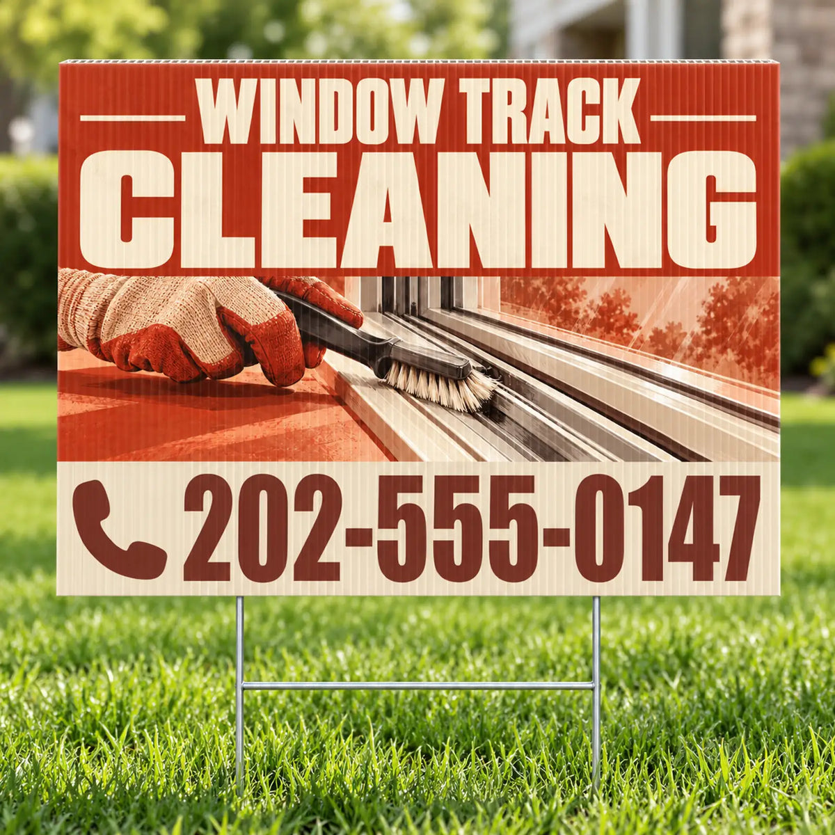 Expert Window Cleaning Services - Window Track Cleaning Yard Sign - Terracotta & Cream - 24 x 18